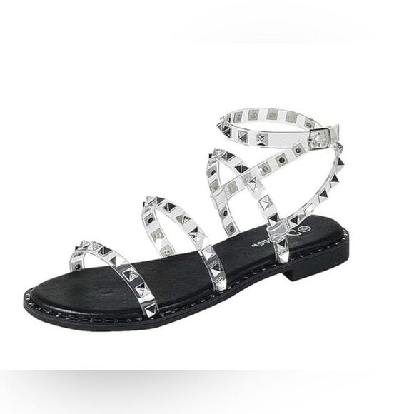 Women’s Gladiator Sandals - Flat, Strappy & Studded - Black/Clear - 8.5 - NWT - Picture 1 of 3